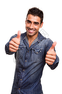 一个年轻男子举起拇指的肖像手势青年喜悦协议优胜者男生男性男人胜利学生图片