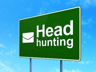 财务概念 头目狩猎和电子邮件路标标志背景图片