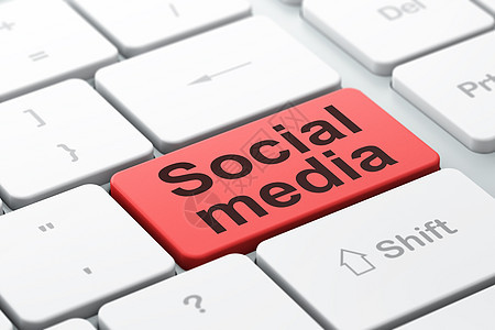 社会网络概念 计算机键盘背景上的社交媒体问题电脑笔记本扇子技术博客软件朋友社区按钮论坛图片