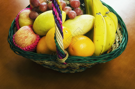 夏季礼品水果篮香蕉绿色饮食红色篮子食物礼物橙子图片