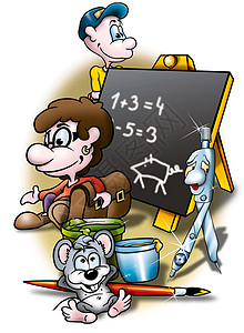 学校教育孩子们数学学习学童瞳孔书包绘图老鼠罗盘图片