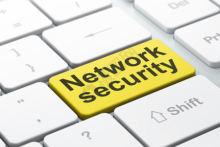 计算机键盘背景上的安全概念网络安全钥匙财产代码攻击按钮隐私数据政策技术白色图片