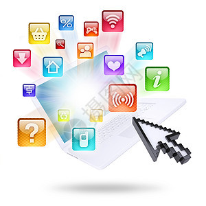 笔记本和应用程序图标社会软件屏幕视频白色指针电讯按钮服务电脑图片