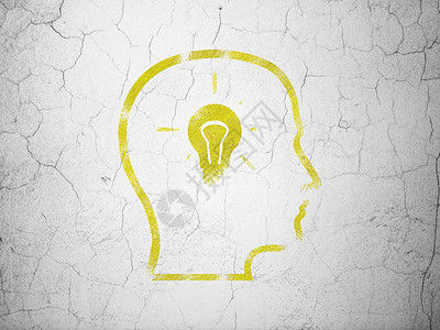 金融概念头与背景墙上的灯泡插图成就头脑水泥交易项目业务生意企业伙伴背景图片