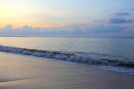 上午海滩海洋支撑冲浪海景全景日落热带日出反射地平线图片