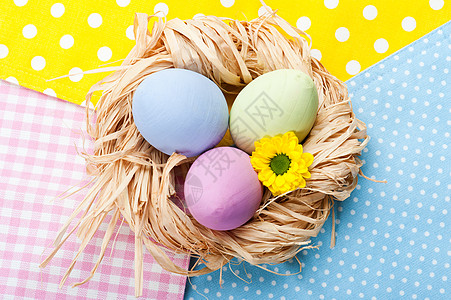 雀巢中多彩的复活节鸡蛋图片