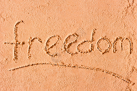 自由写在海上湿沙滩上图片