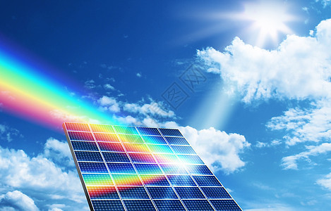 太阳能可再生能源概念面板晴天技术太阳控制板力量细胞蓝色环境绿色背景图片