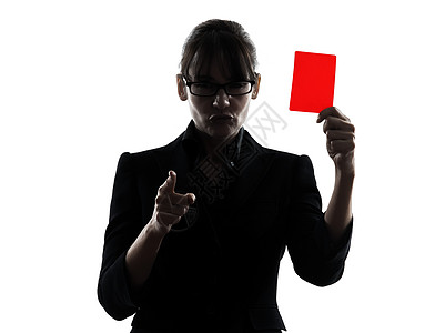 女商务人士显示红色卡片的轮廓惩罚权威白色女士成年人商务阴影失败商业裁判图片