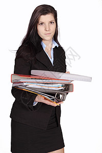 拥有大量文件的妇女女孩工人人士办公室工作学生蓝色女性商务管理人员图片