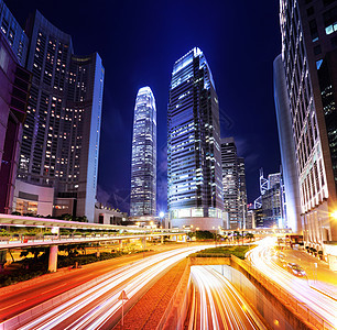 香港之夜公共汽车驾驶蓝色运输地标反射办公室天空天际城市图片