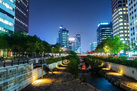 首尔的溪流场景正方形商业广场景观城市水路建筑瀑布喷泉图片