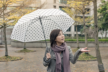 带着伞的笑笑快乐的亚洲妇女下雨魅力女性街道女士乐趣喜悦图片