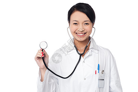 女医生用听诊器装扮专家女士实验室快乐冒充从业者手术职业面具保护图片