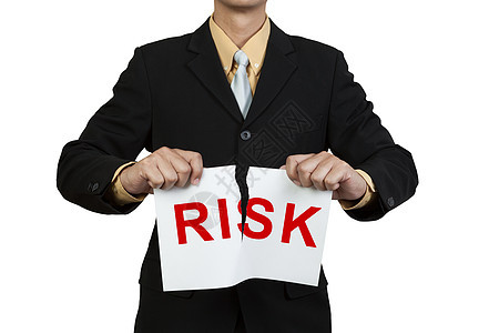 风险 一字写着风险的商务人士眼泪纸人士商务领带套装商业红色手指裂缝白色男人图片