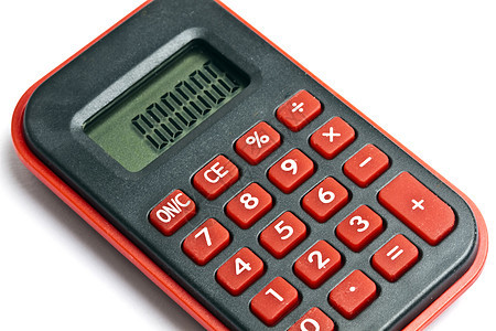 MINI 红色计算器在白色上被隔离数学商业钥匙键盘办公室银行业展示工作学校屏幕图片
