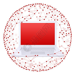 由连接构成的膝上型电脑和空间圆形插图全球商业联盟社区公司网络合作合伙图片