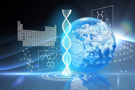 dna 螺旋接口的复合图像未来派科学黑色计算编码地球国际数学范围绘图图片