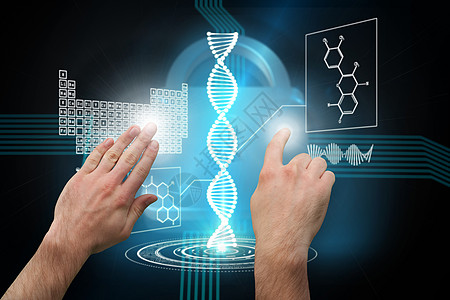 指手举手和展示的复合图像计算机计算界面数字安全科技辉光手指未来派黑色图片