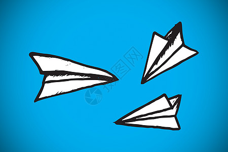 纸面飞机涂鸦综合图象绘图插图蓝色乐趣计算机背景图片