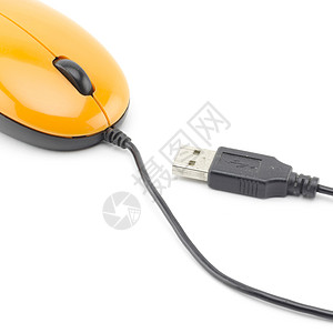 鼠标点击白上孤立的橙色鼠标办公室商业塑料硬件金属老鼠按钮互联网绳索乐器背景
