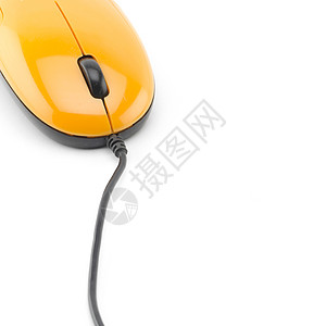 鼠标点击白上孤立的橙色鼠标纽扣技术滚动按钮工具电缆键盘乐器电脑电气背景
