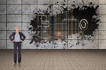 快乐女商务人士的复合形象界面女士女性人士商务商业计算技术地板数字图片