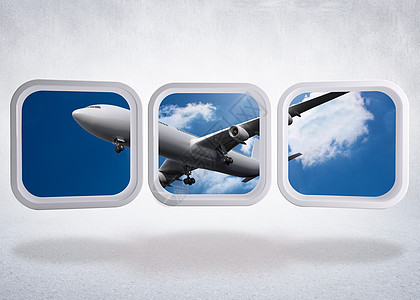 抽象屏幕上飞机的复合图象飞行计算机灰色绘图旅行旅游航空纹理白色未来派背景图片