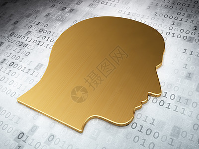 信息概念 数字背景的金头(Gold Head)图片