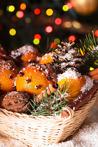 圣诞甜蜜庆典假期橘子松树橙子锥体风格香料背景肉桂图片