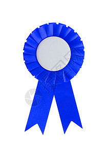 以白色背景孤立的奖章带印章荣誉健身想法蓝色织物海豹概念运动印模图片