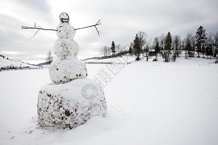 一个大雪人微笑幸福雪人季节假期雪花男人庆典冻结天空图片