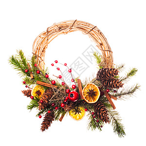 圣诞花圈肉桂枝条星星风格香料假期浆果传统云杉分支机构图片