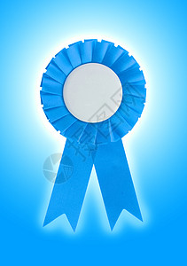 以白色背景孤立的奖章带空白荣誉织物想法印章竞赛数字概念成就蓝色图片