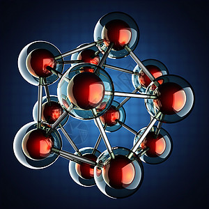 蓝色背景原子模型网络网格科学技术几何学反射物理化学品教育研究图片