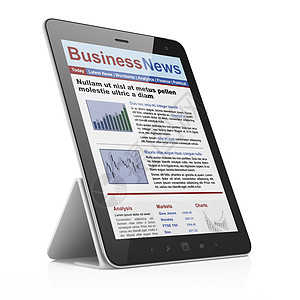 平板电脑屏幕上的数字新闻企业笔记商业杂志工具笔记本通讯金融报纸插图图片