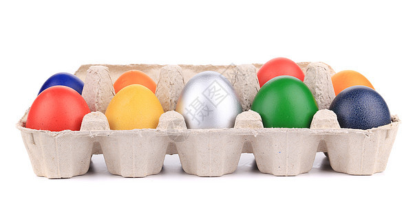 带复活节彩色鸡蛋的纸箱蛋壳母鸡早餐动物纸板奶制品生活盒子市场饮食图片
