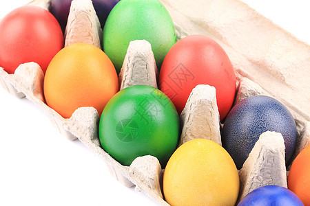 带复活节彩色鸡蛋的纸箱动物产品生活盒子蛋壳椭圆形杂货奶制品饮食母鸡图片