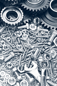 钢部件机械坚果螺栓紧固件扳手工业宏观备件齿轮力学图片