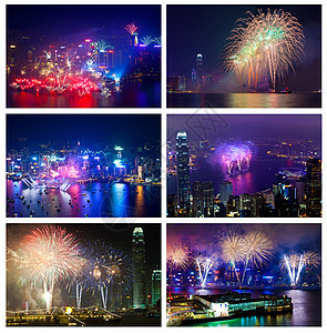 香港烟火作品天空金融建筑展示星星喜悦反射快乐城市图片