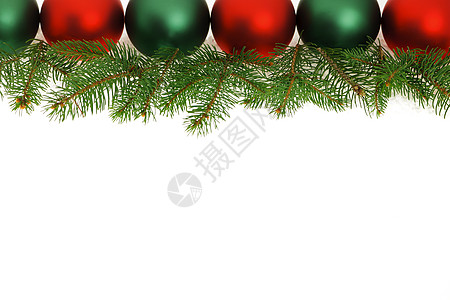 绿色和红红圣诞球边界问候语云杉假期框架分支机构传统季节玩具喜庆卡片图片
