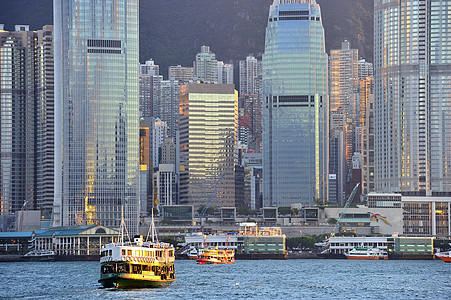 日落时 香港的天线旅游橙子场景天际金融反射太阳景观生活渡船图片