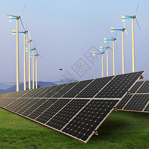绿地太阳能小组商业活力建筑发电机阳光安装生态细胞蓝色环境图片