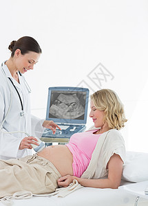 医生对孕妇进行超声波检查女性监视器检查考试超声波医院腹部咨询服务专家图片