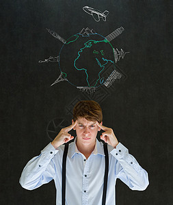 商业旅行社粉笔飞机世界环球 黑板背景有著名地标的名人代理人船运旅行金字塔假期送货旅游男人空气地球图片