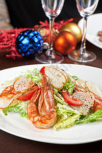 美味虾沙拉玻璃宏观情感派对餐厅饮食盘子星星午餐庆典图片