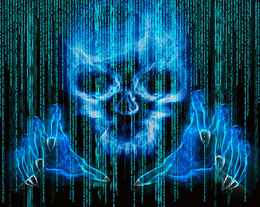 黑客攻击概念矩阵技术互联网颅骨防火墙损害代码身份刑事危险背景图片