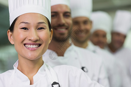 欢乐的厨师队伍排队女性职业女士工作职员大楼成人一条线男性伙伴图片