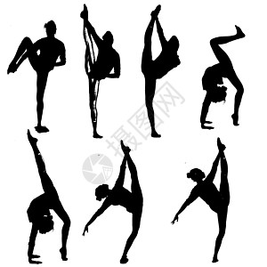 女舞者的剪影瑜伽姿势快乐女孩运动女性棕褐色收藏身体卷发图片