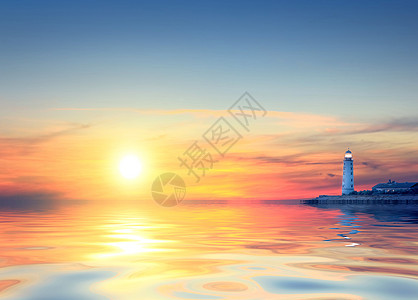 灯塔海洋地平线天际场景太阳天空海岸墙纸日落天气图片